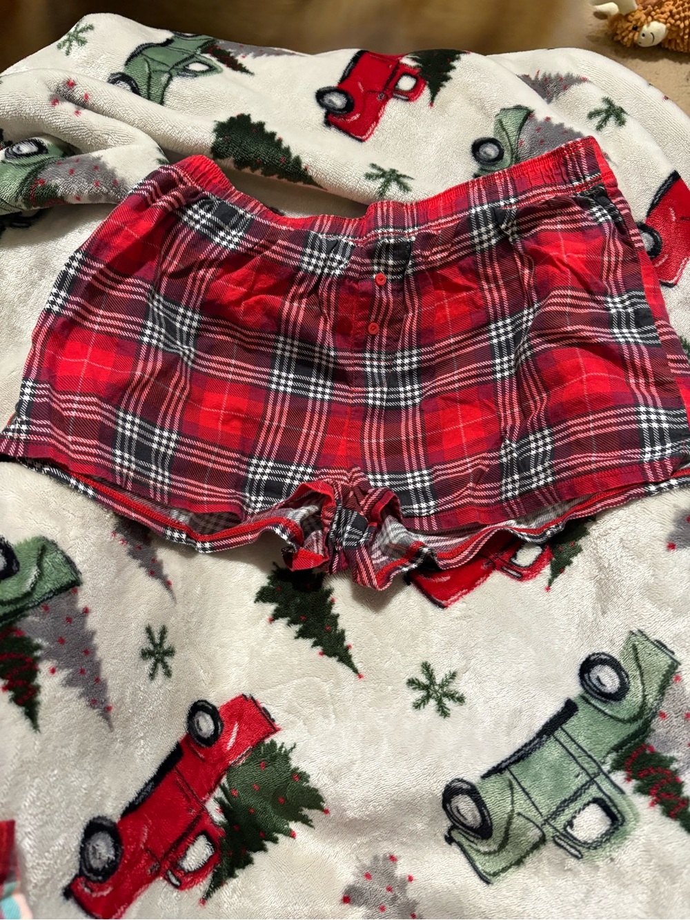 PINK Victoria's Secret Red Black Plaid High-Waist Lounge Shorts